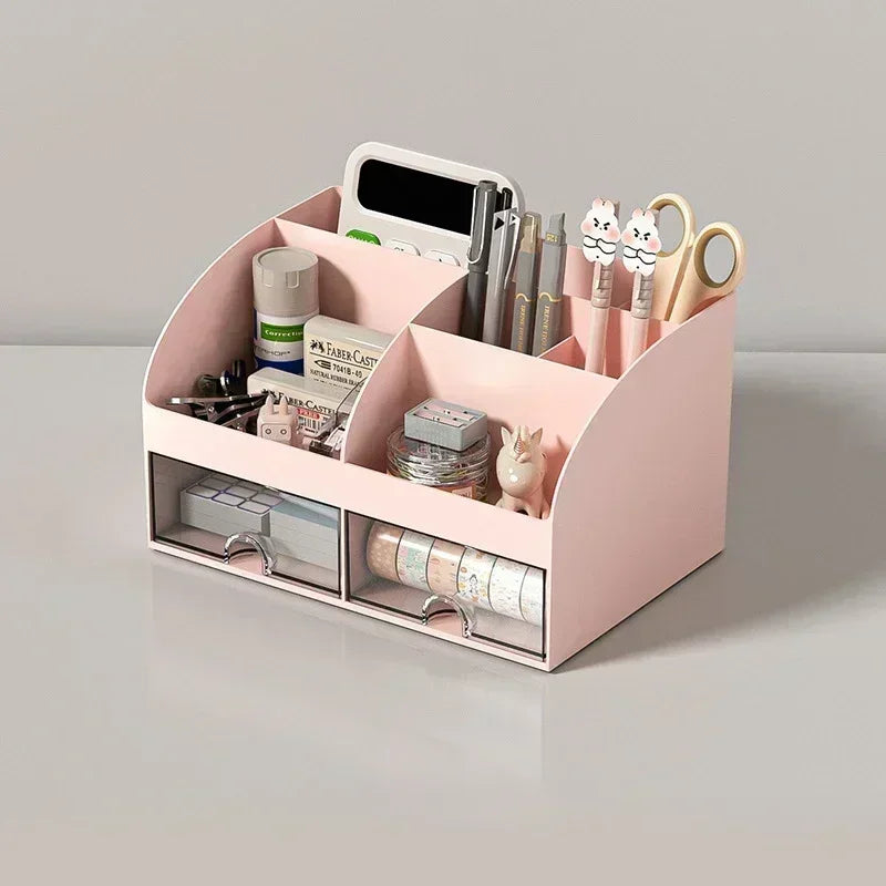 Desk Organizer with 2 Drawers, Plastic Cosmetic Storage, Desktop Organizer Set, Pencil Holder, Perfect for Storage WORLDKPI