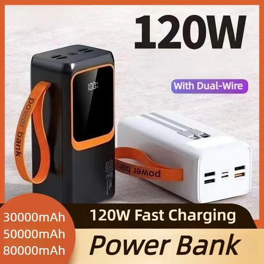 120W Fast Charging Power Bank with Built In Cables