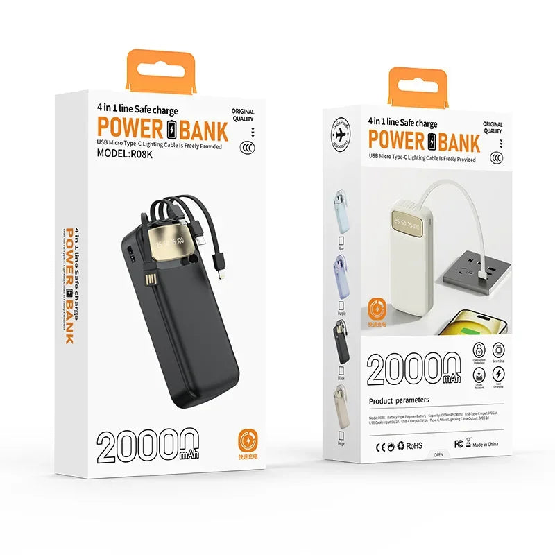 Ultra-Thin Power Bank with Built-In Type-C Cable