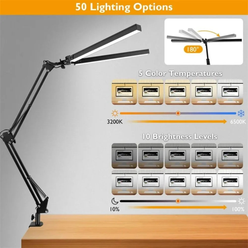 LED Clamp Desk Lamp with 10 Brightness Levels