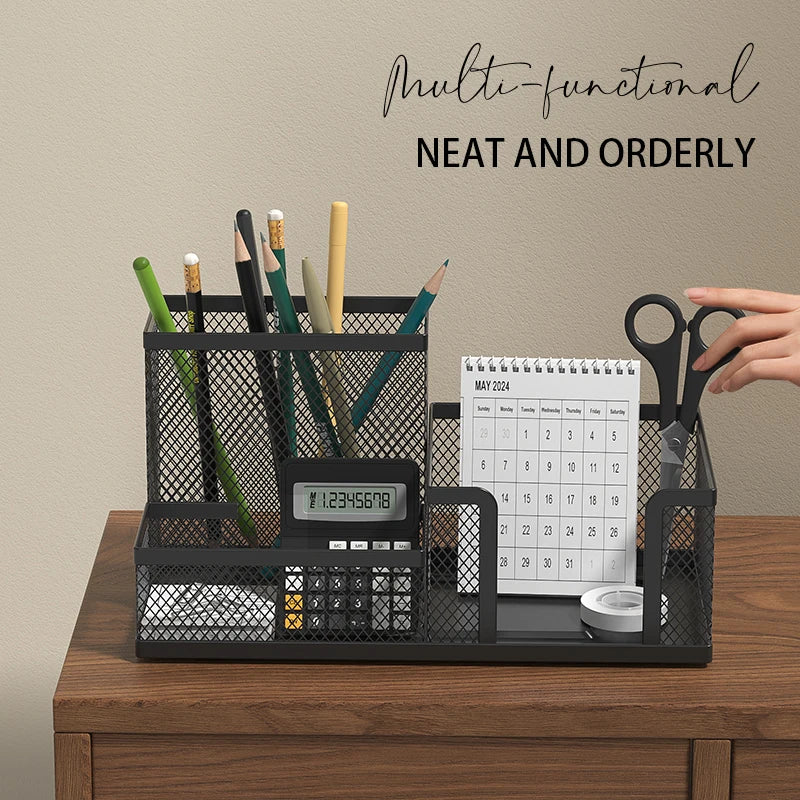 Black Mesh Desk Organizer - 3-Tier Storage with Pencil Holder & Baskets,Office Supplies Organizer for Desktop, Home & School Use