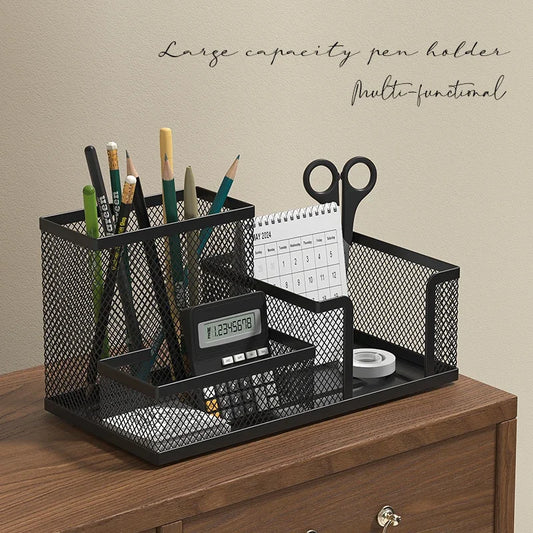 Black Mesh Desk Organizer - 3-Tier Storage with Pencil Holder & Baskets,Office Supplies Organizer for Desktop, Home & School Use