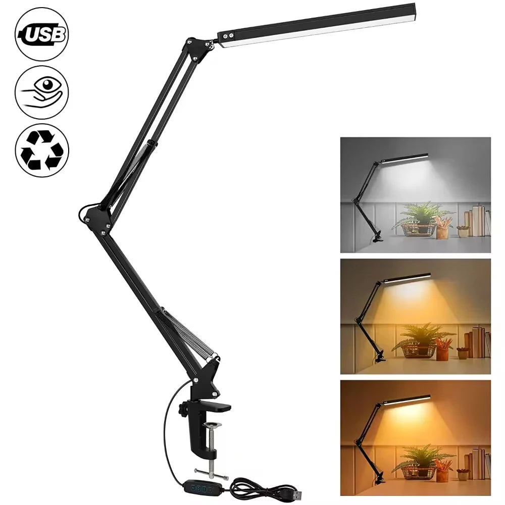 Rocker Arm LED Desk Lamp with 3 Lighting Modes