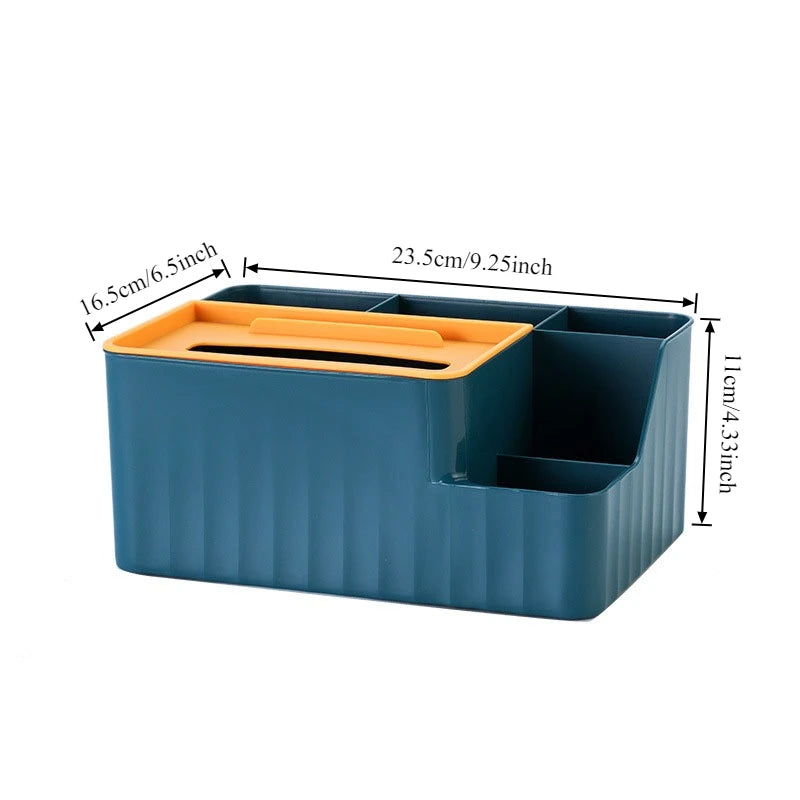 6-Section Desk Organizer - Multifunctional Tissue Box With Remote Holder Plastic Storage For Living Room Kitchen & Office