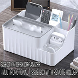 6-Section Desk Organizer - Multifunctional Tissue Box With Remote Holder Plastic Storage For Living Room Kitchen & Office