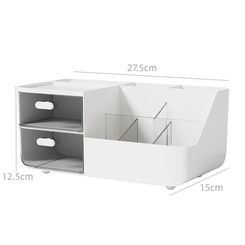 〔L〕Desktop Plastic Storage Organizer with 2 Drawers Multi Grid Desk Caddy for Stationery Cosmetic Office Supplies