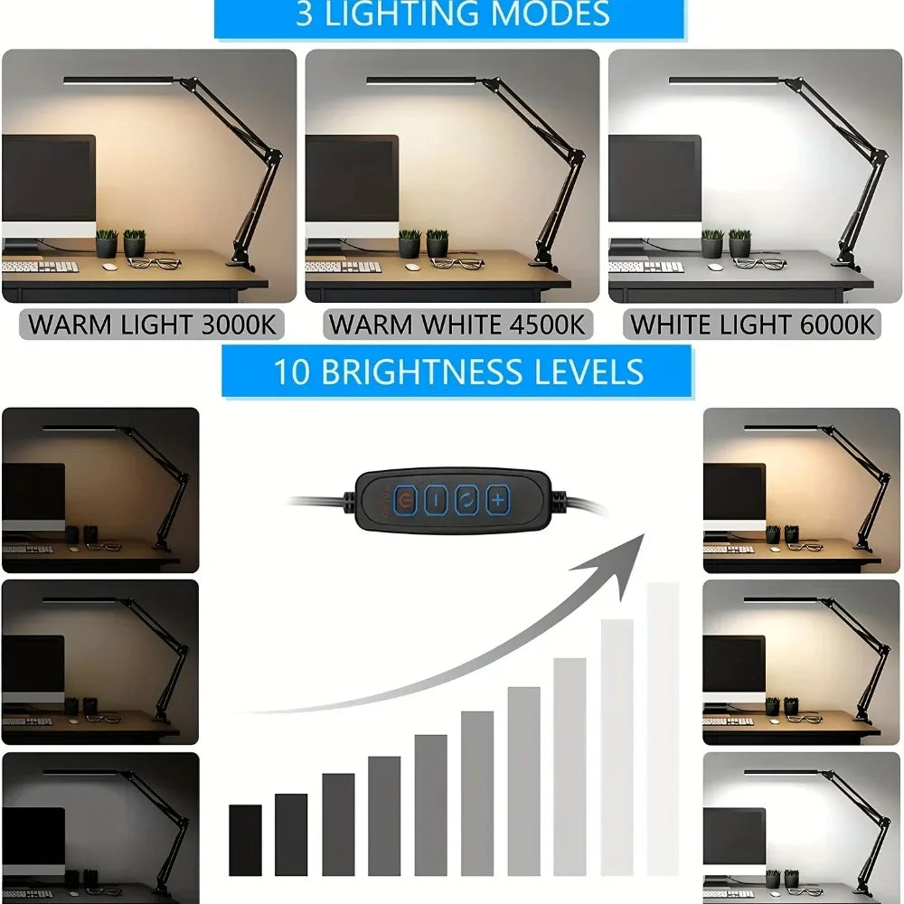 LED Clamp Desk Lamp with 10 Brightness Levels