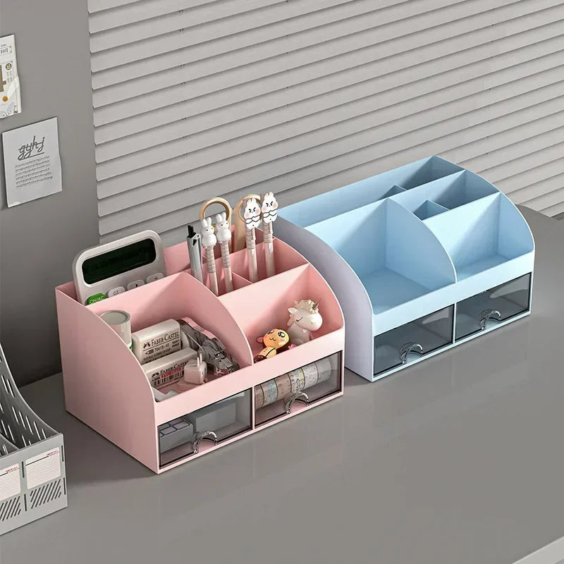 Desk Organizer with 2 Drawers, Plastic Cosmetic Storage, Desktop Organizer Set, Pencil Holder, Perfect for Storage WORLDKPI