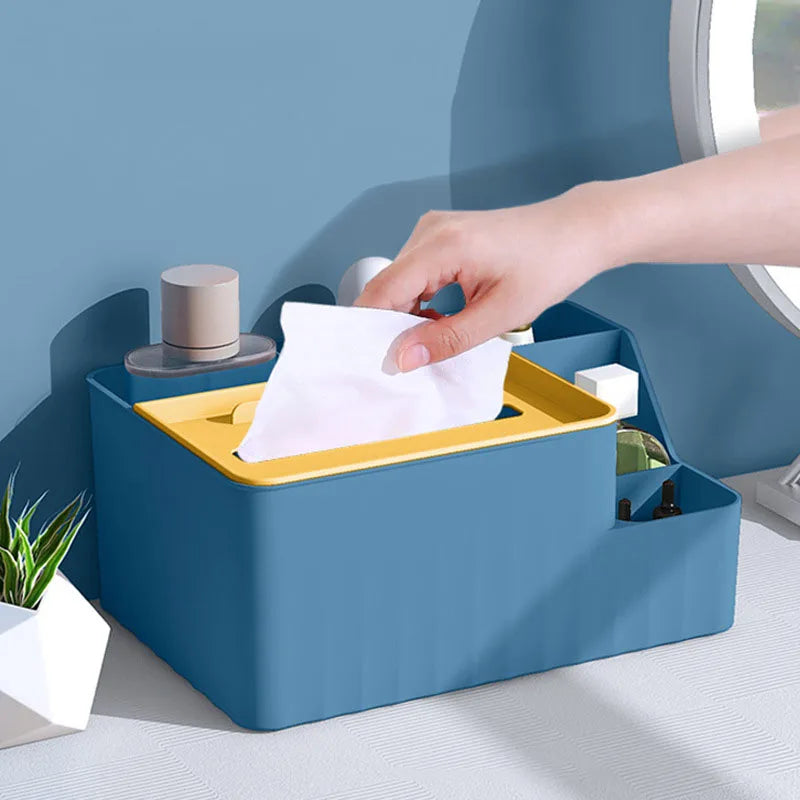 6-Section Desk Organizer - Multifunctional Tissue Box With Remote Holder Plastic Storage For Living Room Kitchen & Office