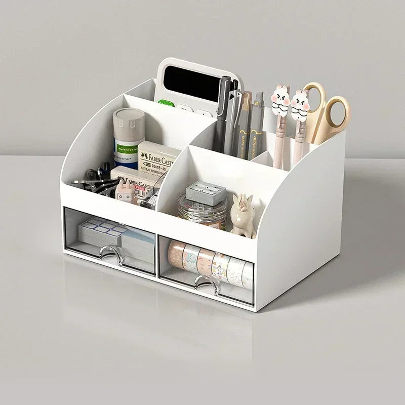Desk Organizer with 2 Drawers, Plastic Cosmetic Storage, Desktop Organizer Set, Pencil Holder, Perfect for Storage WORLDKPI