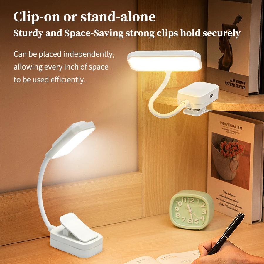 USB Rechargeable Mini LED Clip On Book Light for Reading, Study & Work.