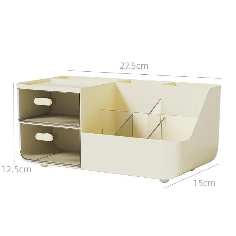 〔L〕Desktop Plastic Storage Organizer with 2 Drawers Multi Grid Desk Caddy for Stationery Cosmetic Office Supplies