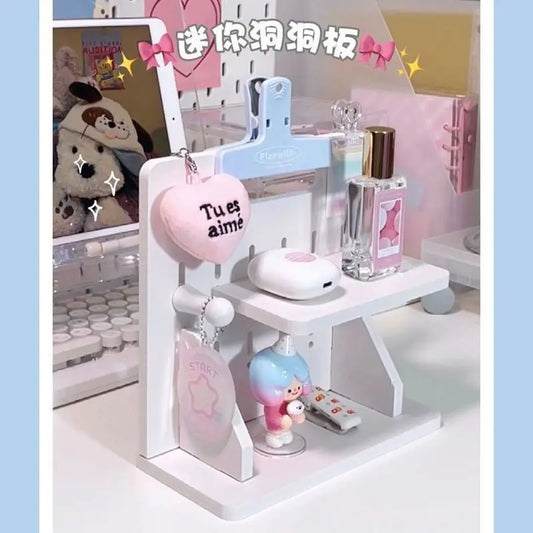 Ins Style Desk Organizer Desktop Shelf Hole Board Daily Sundries Organizer Student Dormitory Desk Doll Display Stand Home Decors