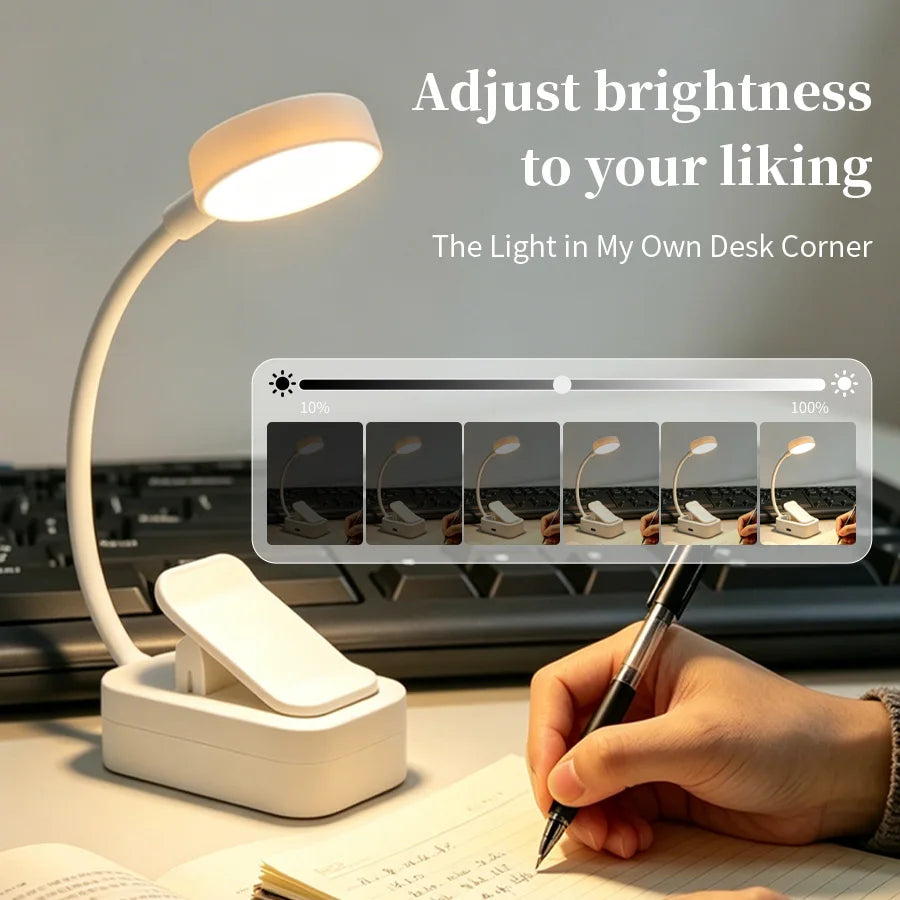 USB Rechargeable Mini LED Clip On Book Light for Reading, Study & Work.