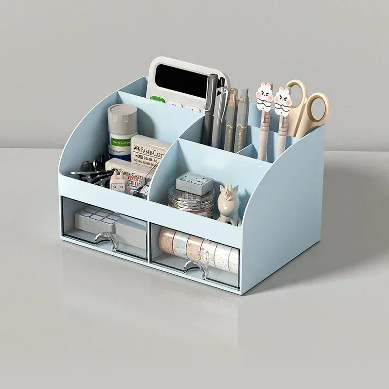 Desk Organizer with 2 Drawers, Plastic Cosmetic Storage, Desktop Organizer Set, Pencil Holder, Perfect for Storage WORLDKPI