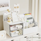 〔L〕Desktop Plastic Storage Organizer with 2 Drawers Multi Grid Desk Caddy for Stationery Cosmetic Office Supplies