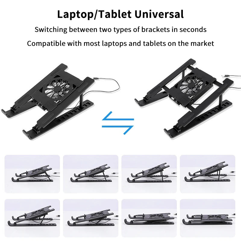 Foldable Laptop Cooling Stand Base Portable Notebook Cooler with 1 Cooling Fan Height Adjustable Radiator Bracket for Laptops