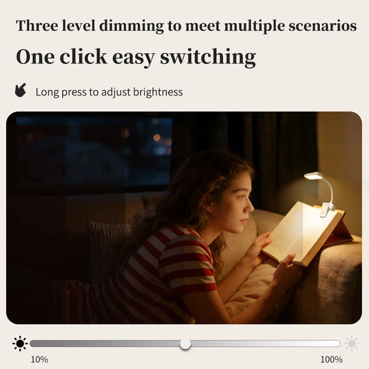 USB Rechargeable Mini LED Clip On Book Light for Reading, Study & Work.
