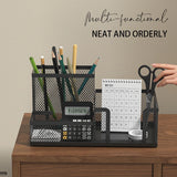 Mesh Desk Organizer Office Supplies Caddy with Pencil Holder and Storage Baskets for Desktop Accessories, 3 Compartments, Black