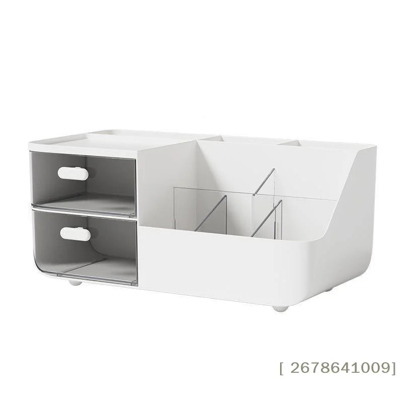 〔L〕Desktop Plastic Storage Organizer with 2 Drawers Multi Grid Desk Caddy for Stationery Cosmetic Office Supplies