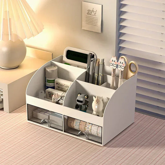 Desk Organizer with 2 Drawers, Plastic Cosmetic Storage, Desktop Organizer Set, Pencil Holder, Perfect for Storage WORLDKPI