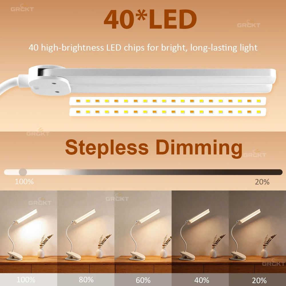Rechargeable LED Clamp Lamp for Bedroom & Study