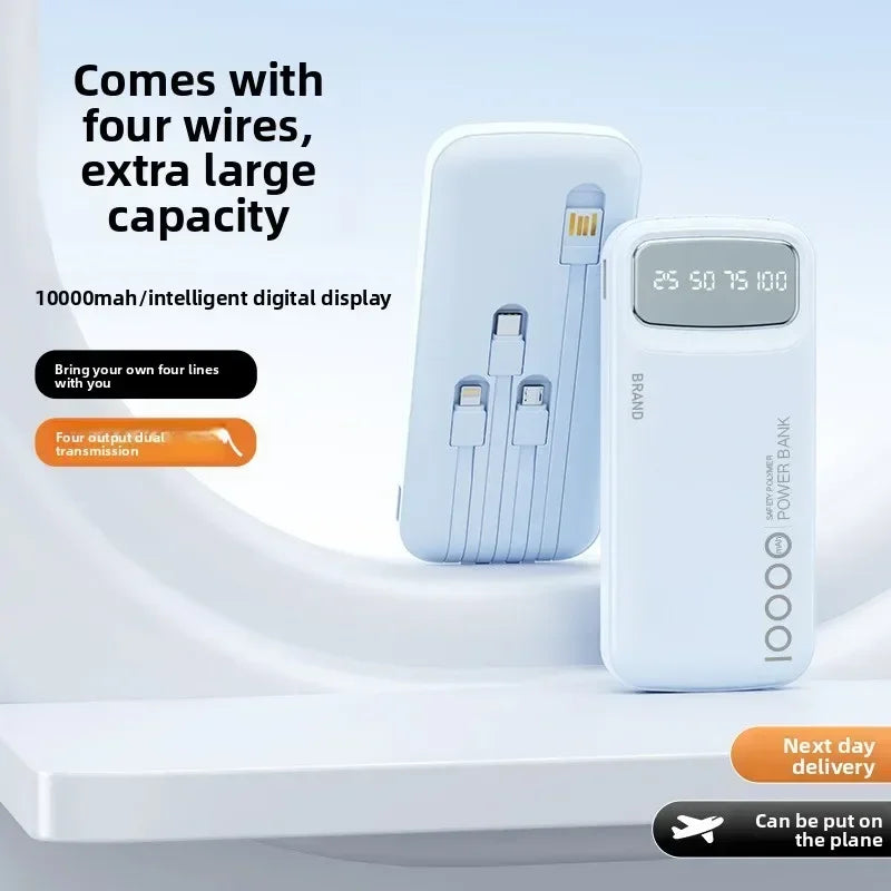 Ultra-Thin Power Bank with Built-In Type-C Cable