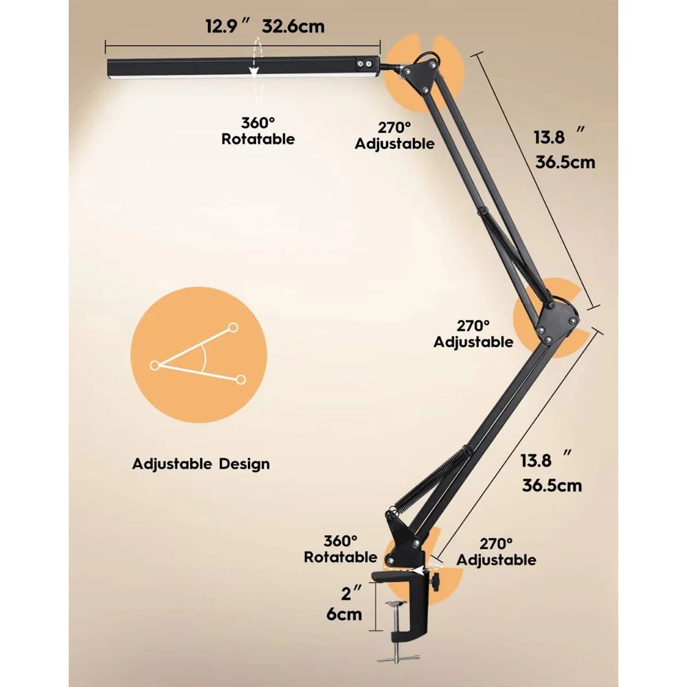 Rocker Arm LED Desk Lamp with 3 Lighting Modes