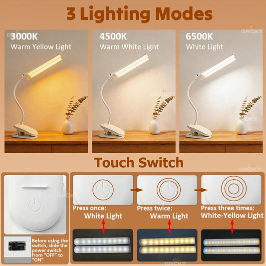 Rechargeable LED Clamp Lamp for Bedroom & Study