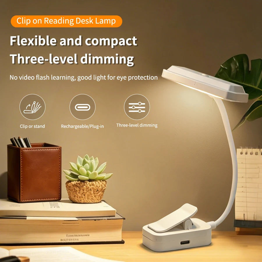 USB Rechargeable Mini LED Clip On Book Light for Reading, Study & Work.