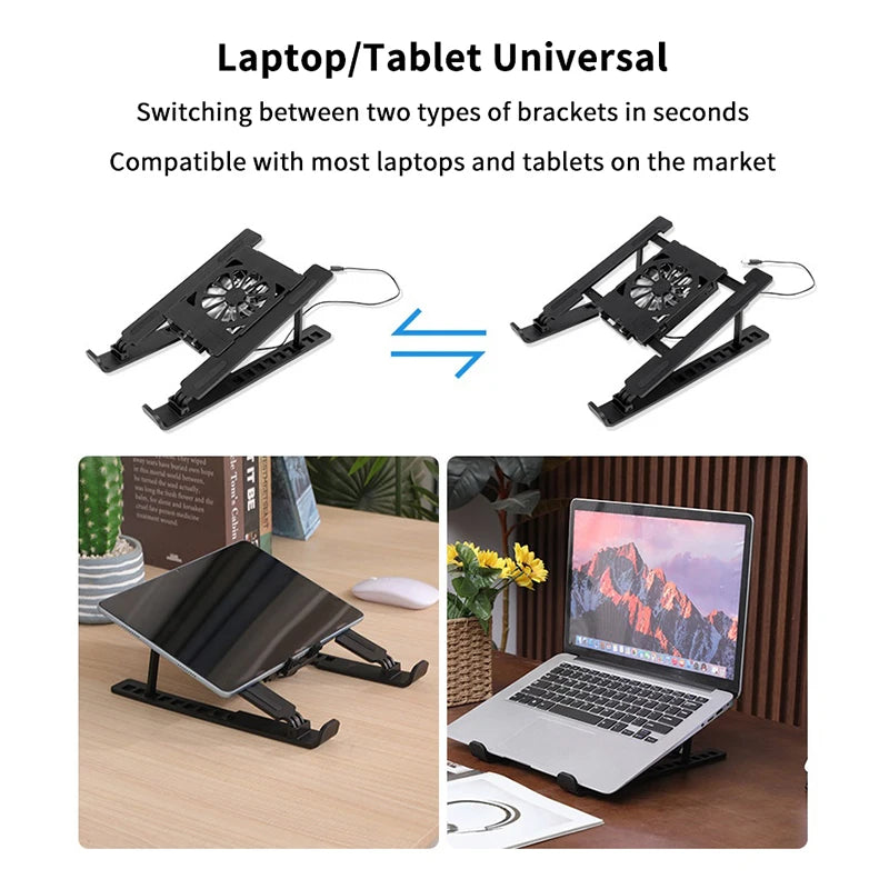 Foldable Laptop Cooling Stand Base Portable Notebook Cooler with 1 Cooling Fan Height Adjustable Radiator Bracket for Laptops