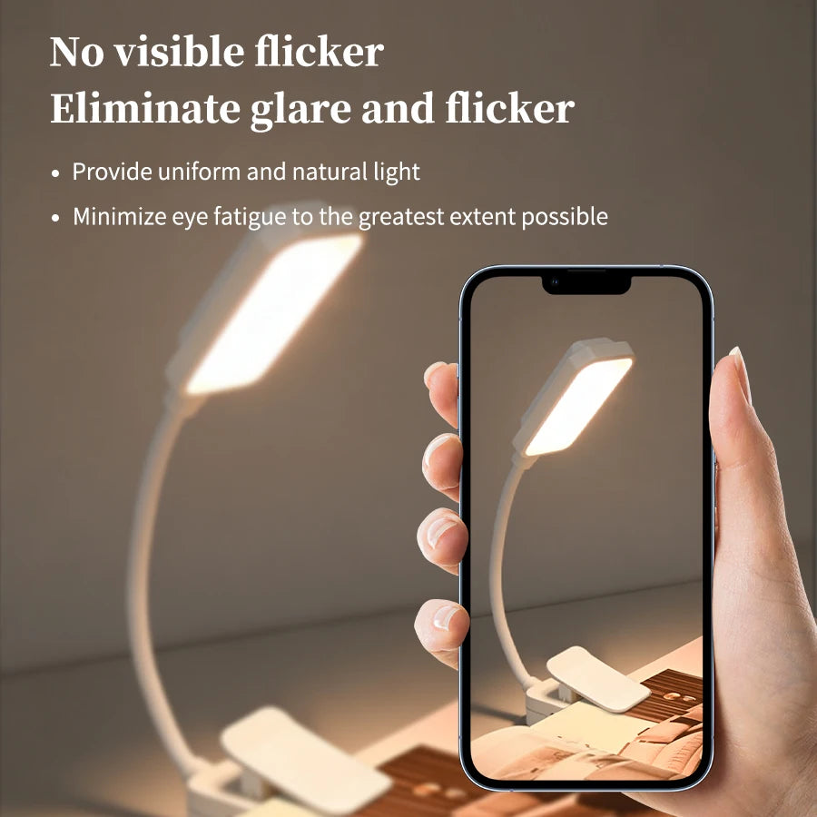 USB Rechargeable Mini LED Clip On Book Light for Reading, Study & Work.