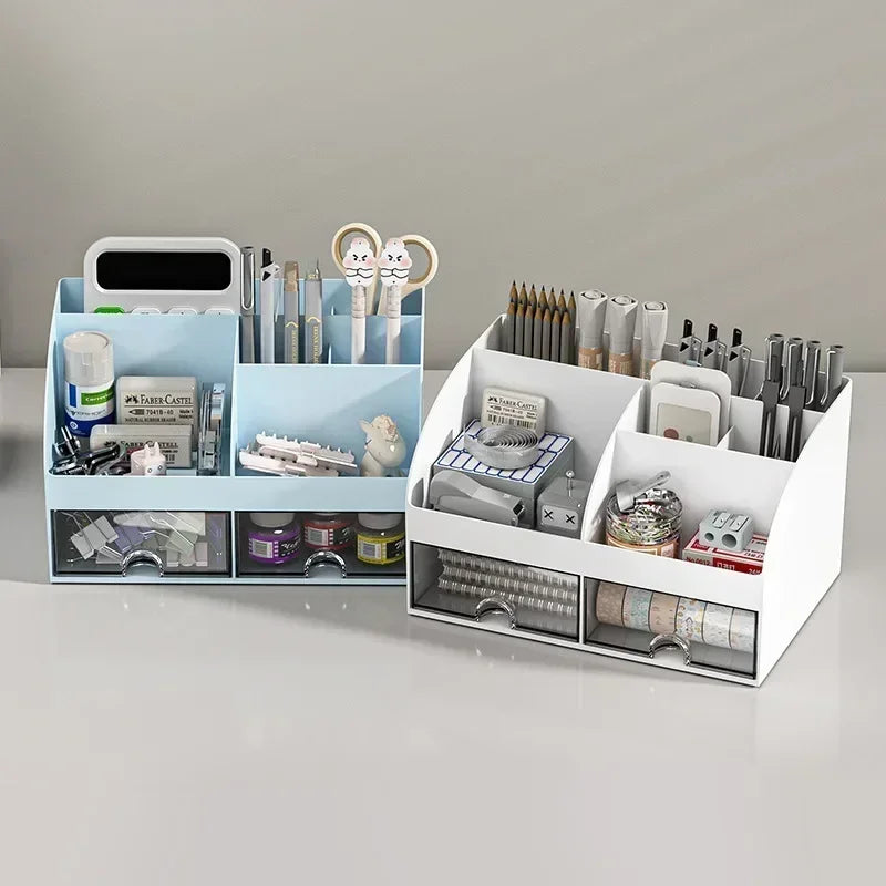 Desk Organizer with 2 Drawers, Plastic Cosmetic Storage, Desktop Organizer Set, Pencil Holder, Perfect for Storage WORLDKPI