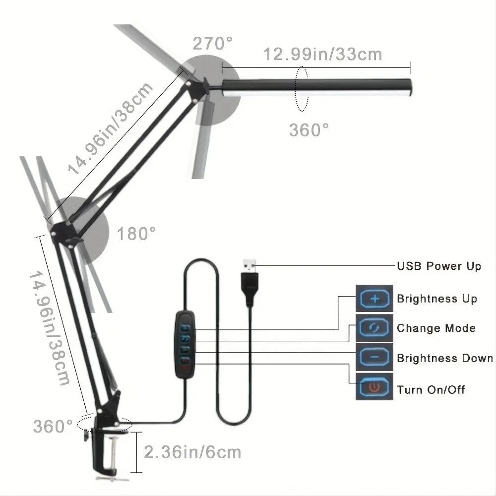LED Clamp Desk Lamp with 10 Brightness Levels